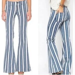 Free People Jolene Blue Striped Hip Hugger Bell Bottom Jeans‎ Size 25